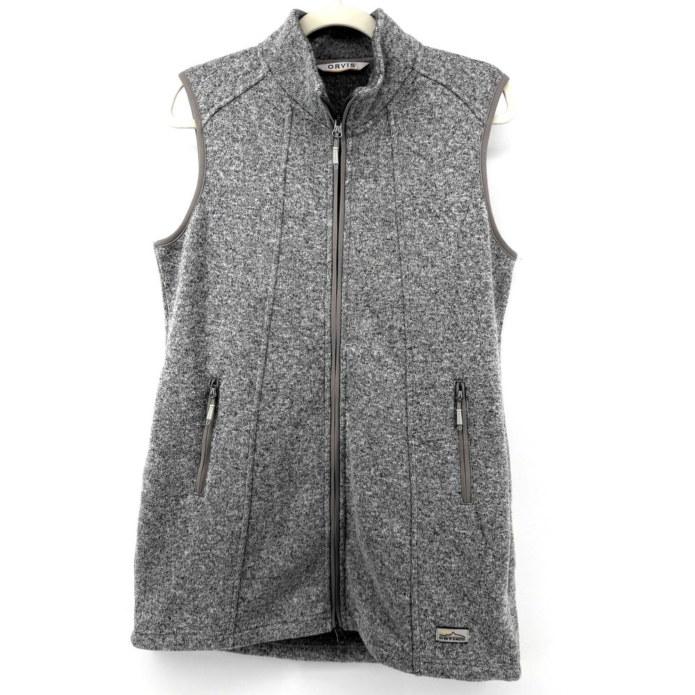 Orvis Vest Full Zip Sweater Mens M Fleece Gray Heather Camping Fishing Hiking
